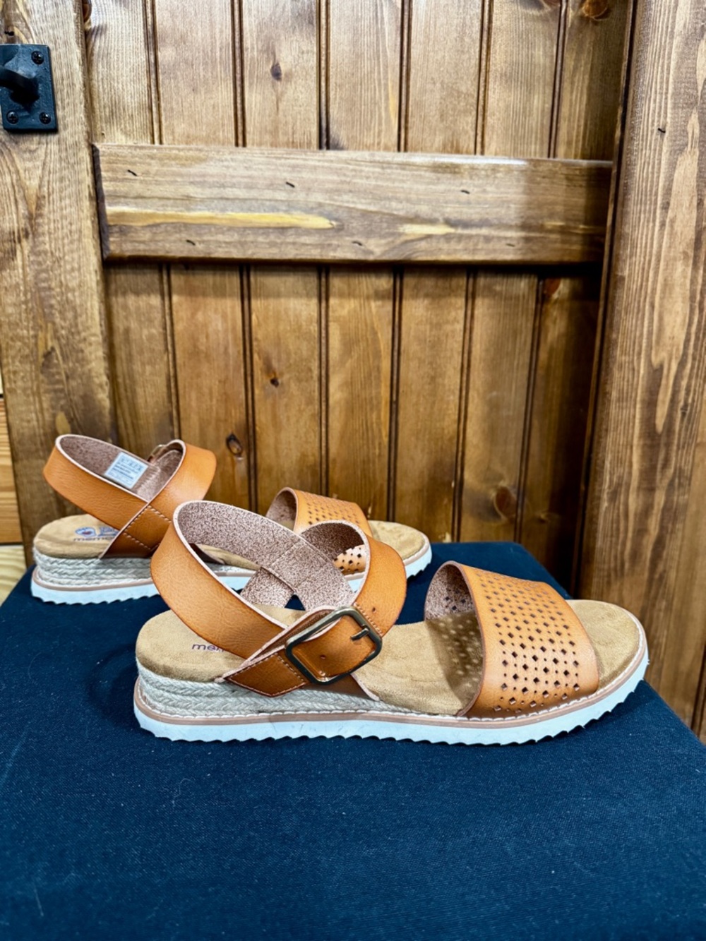 BOBS from Skechers Tan Perforated Slingback Sandals with Buckle